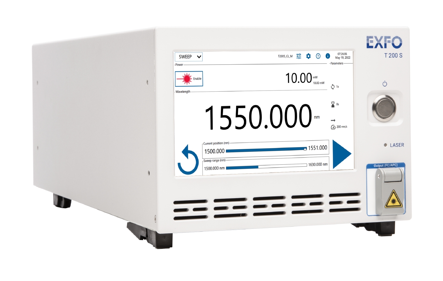 EXFO T200S Tunable Laser panel posterior conexiones